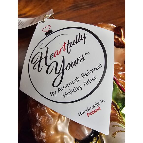 HEARTFULLY YOURS CHRISTMAS ORNAMENT HANDMADE GLASS "AWAY IN A MANGER" NWT - Picture 5 of 7